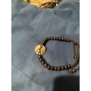 Bali Good Luck Feng Shui Bracelet Chinese Coin Black Beaded Adjustable Artisan